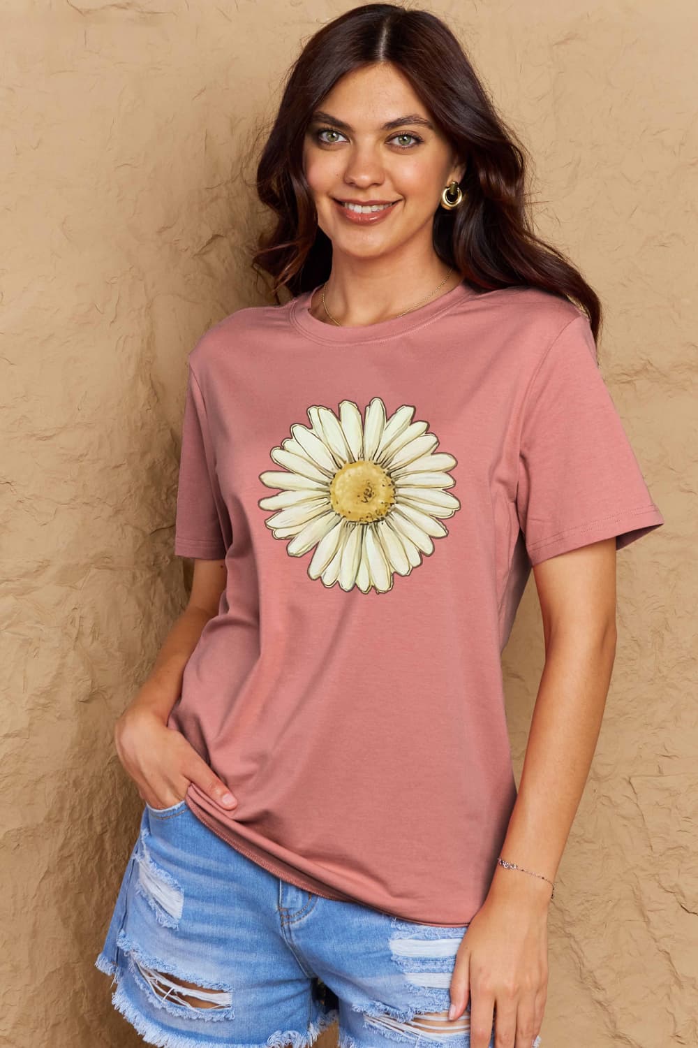 Simply Love Full Size FLOWER Graphic Cotton Tee BLUE ZONE PLANET