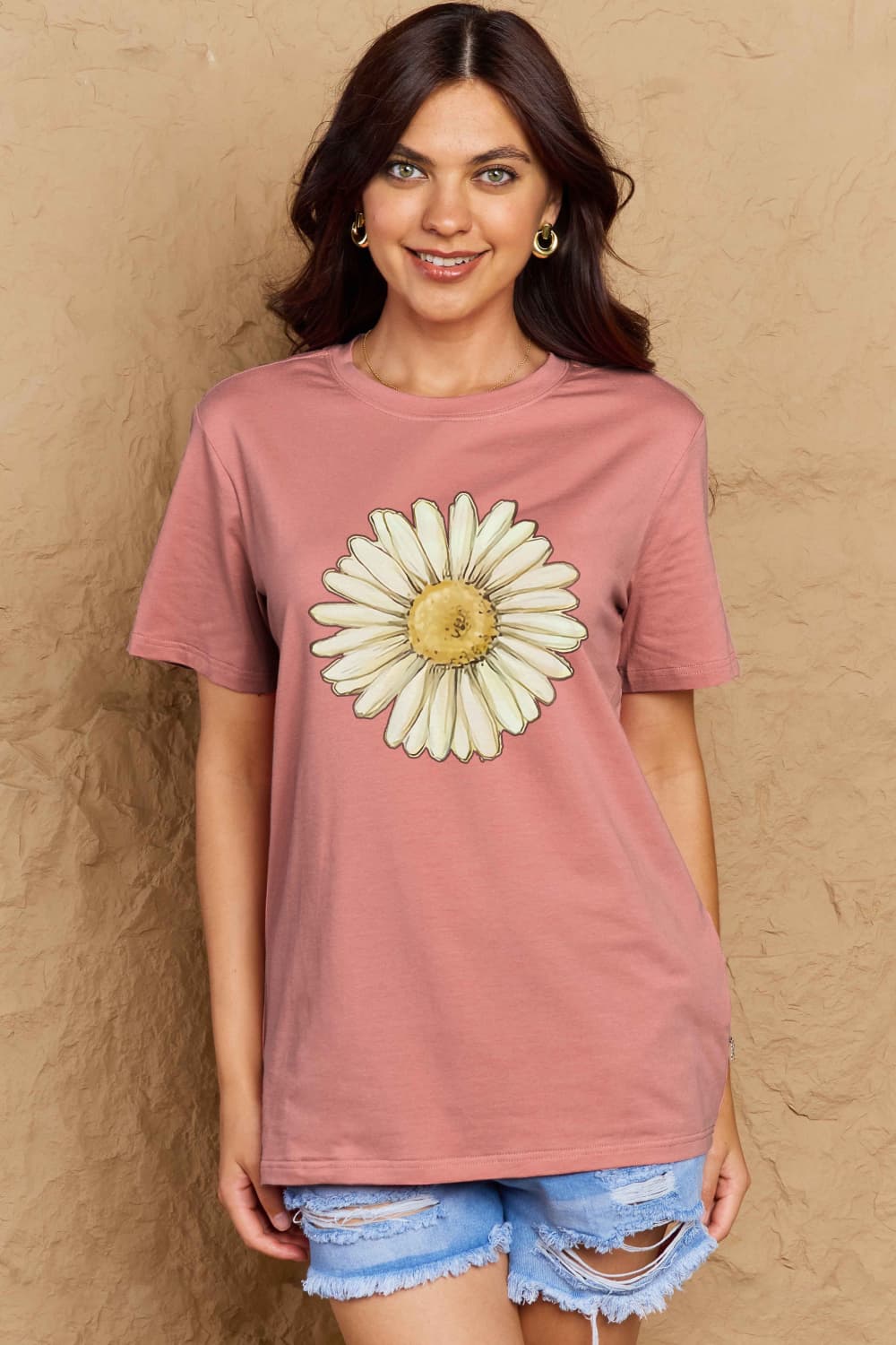 Simply Love Full Size FLOWER Graphic Cotton Tee BLUE ZONE PLANET