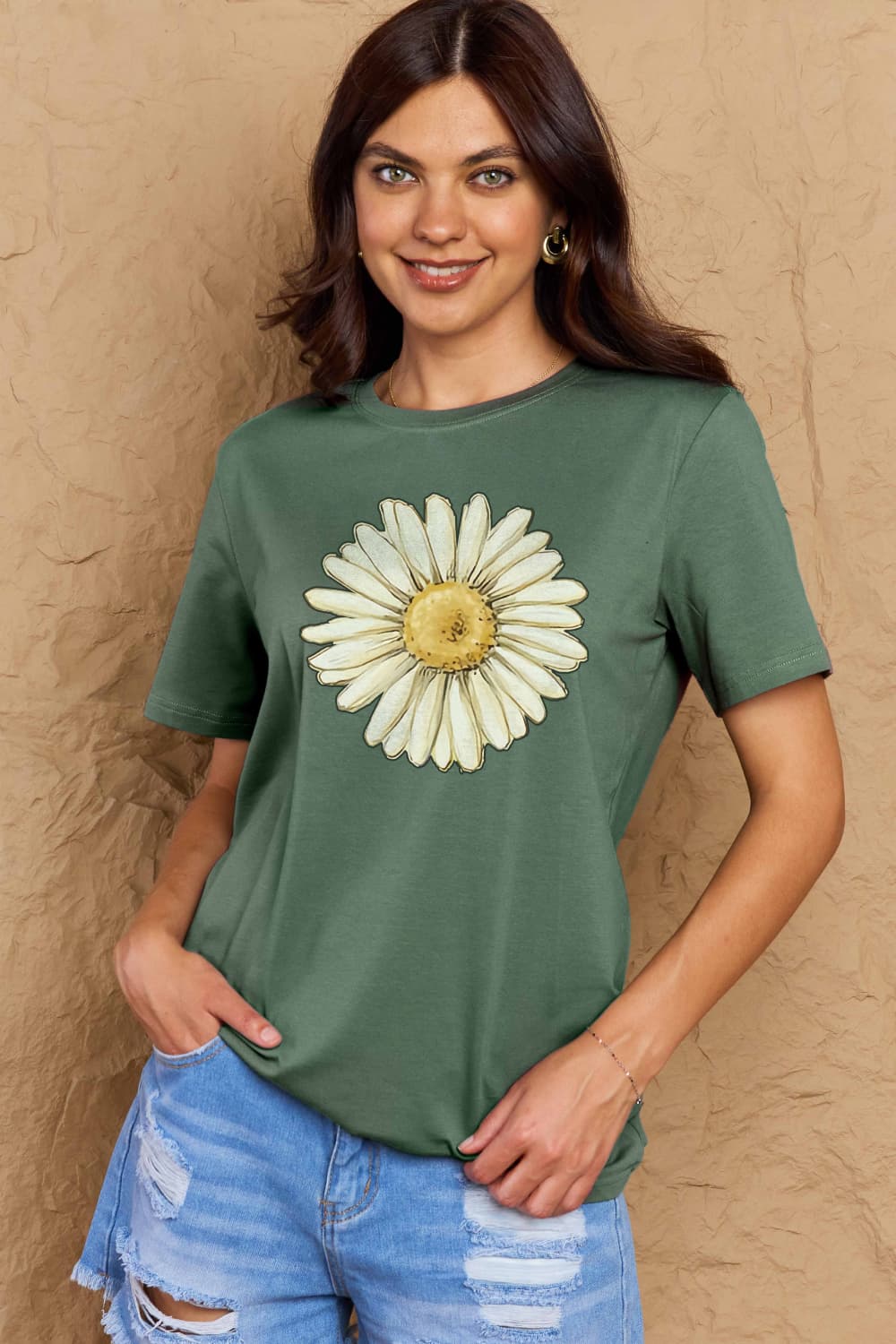 Simply Love Full Size FLOWER Graphic Cotton Tee BLUE ZONE PLANET