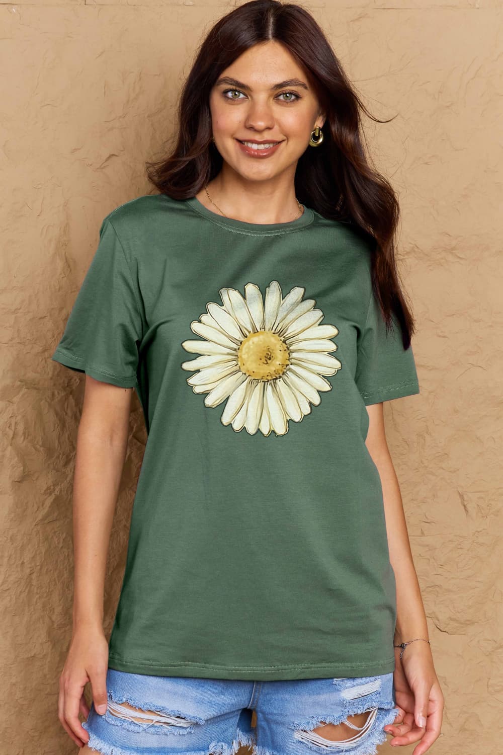 Simply Love Full Size FLOWER Graphic Cotton Tee BLUE ZONE PLANET