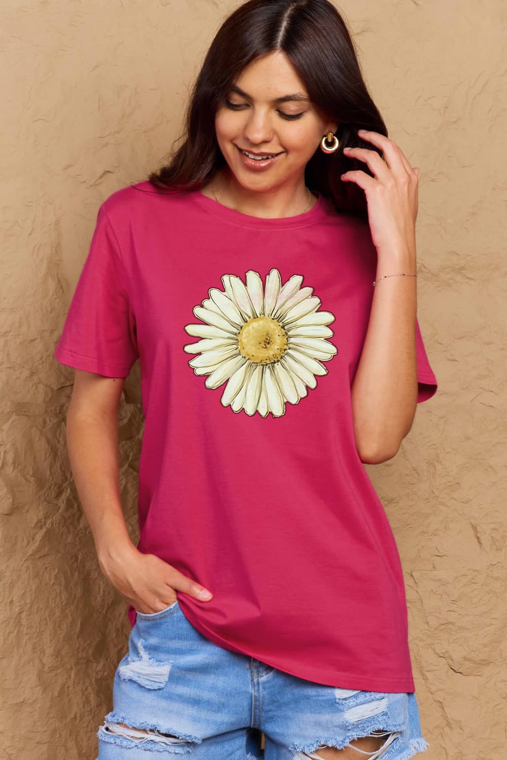 Simply Love Full Size FLOWER Graphic Cotton Tee BLUE ZONE PLANET