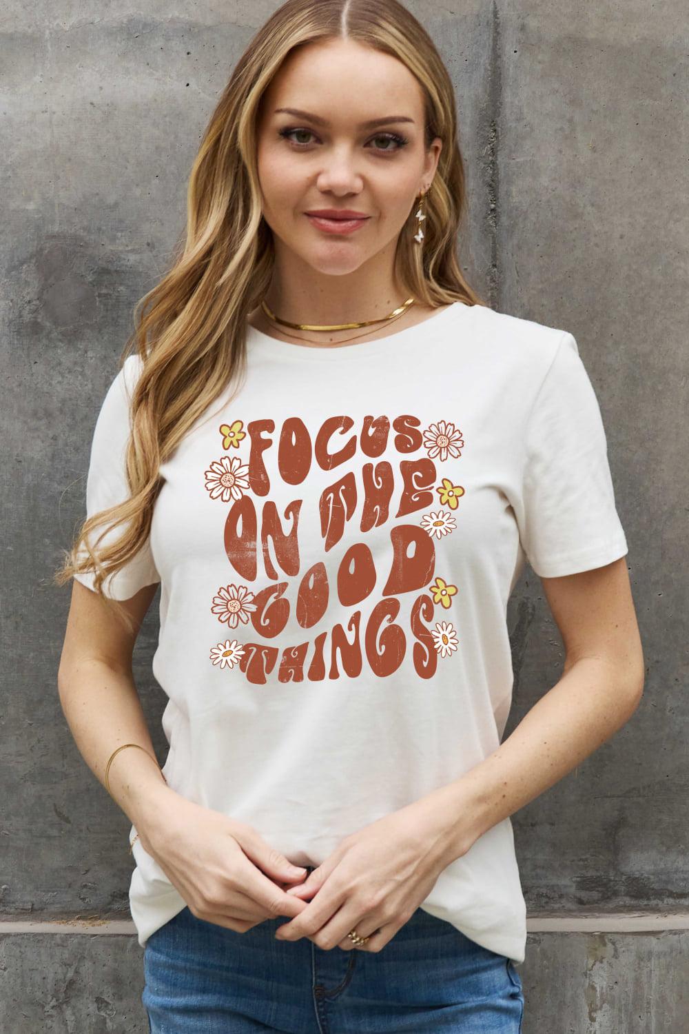 Simply Love Full Size FOCUS ON THE GOOD THINGS Graphic Cotton Tee BLUE ZONE PLANET