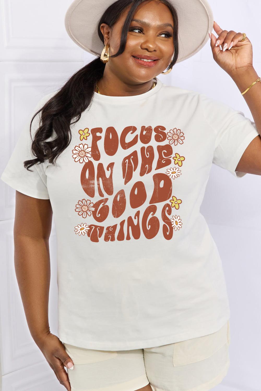 Simply Love Full Size FOCUS ON THE GOOD THINGS Graphic Cotton Tee BLUE ZONE PLANET