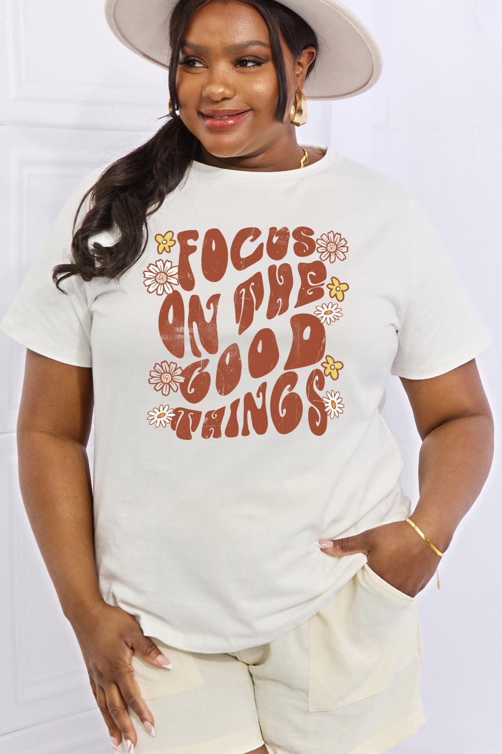 Simply Love Full Size FOCUS ON THE GOOD THINGS Graphic Cotton Tee BLUE ZONE PLANET