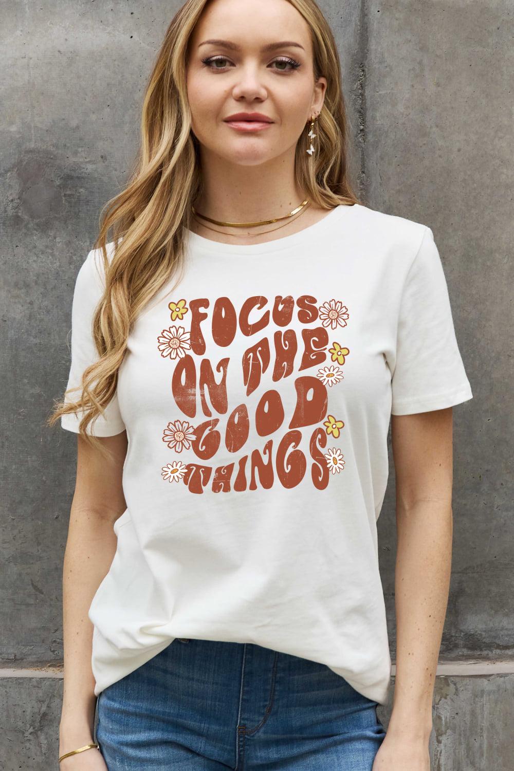 Simply Love Full Size FOCUS ON THE GOOD THINGS Graphic Cotton Tee BLUE ZONE PLANET