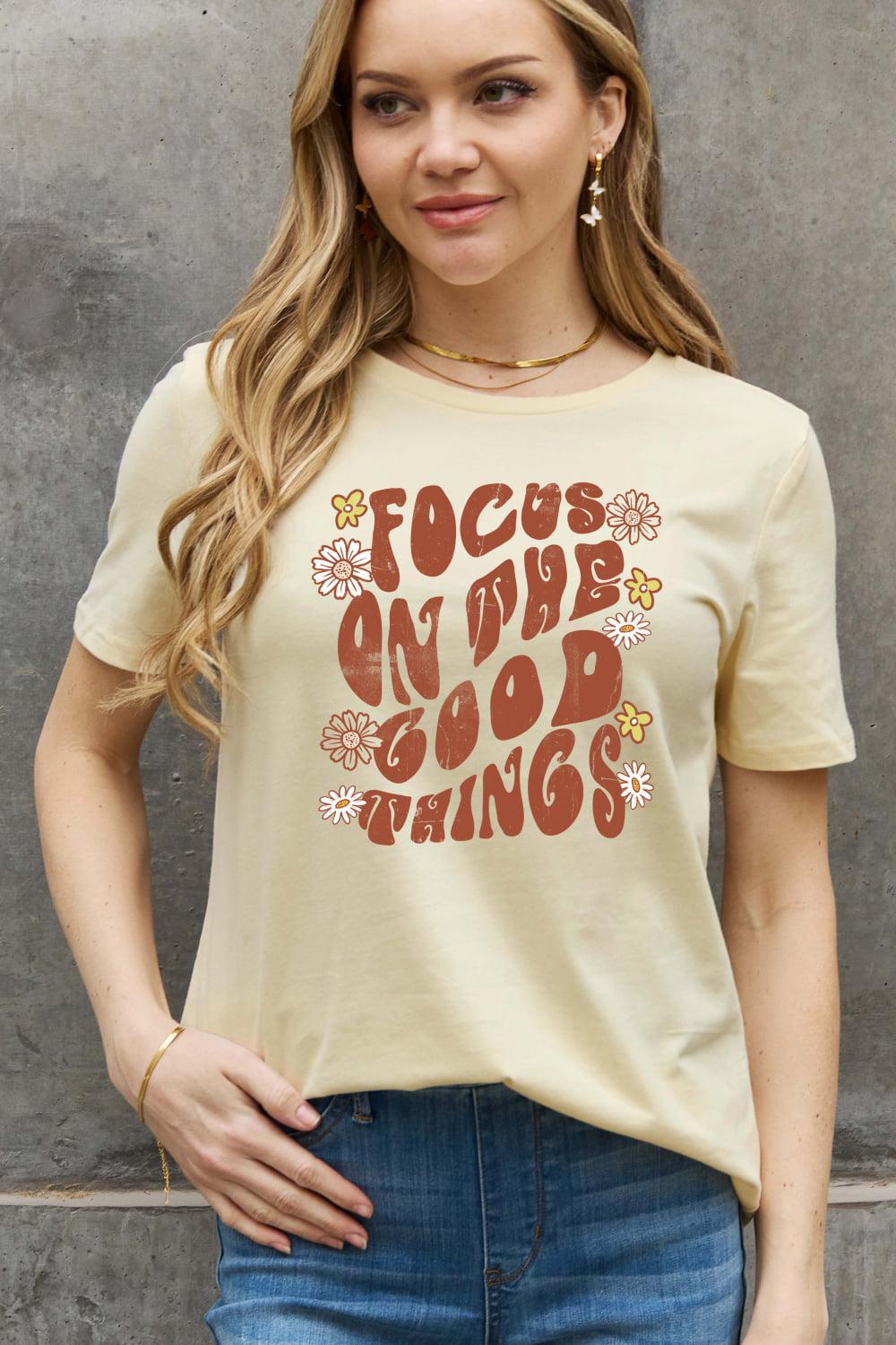 Simply Love Full Size FOCUS ON THE GOOD THINGS Graphic Cotton Tee BLUE ZONE PLANET