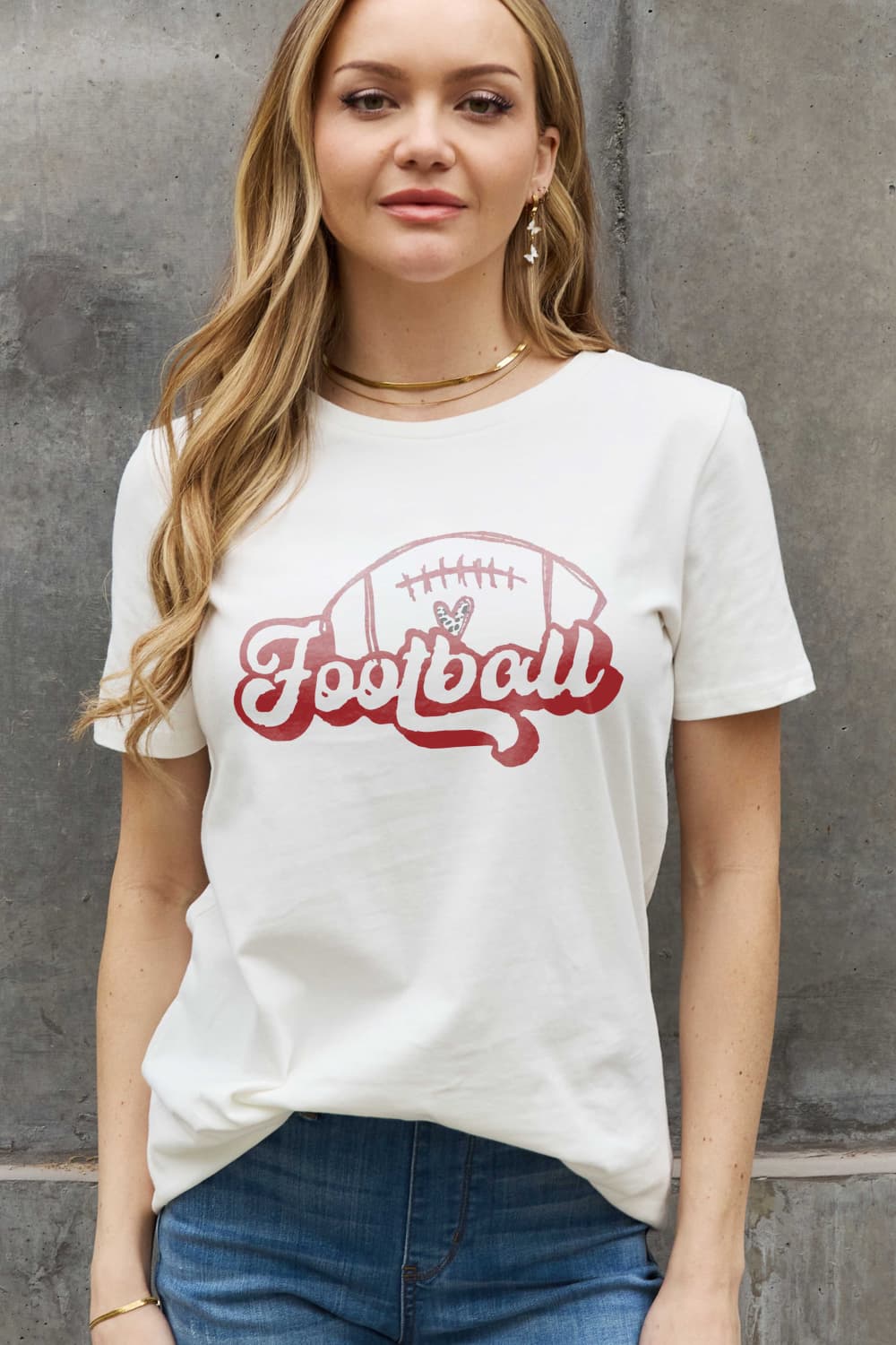 Simply Love Full Size FOOTBALL Graphic Cotton Tee BLUE ZONE PLANET