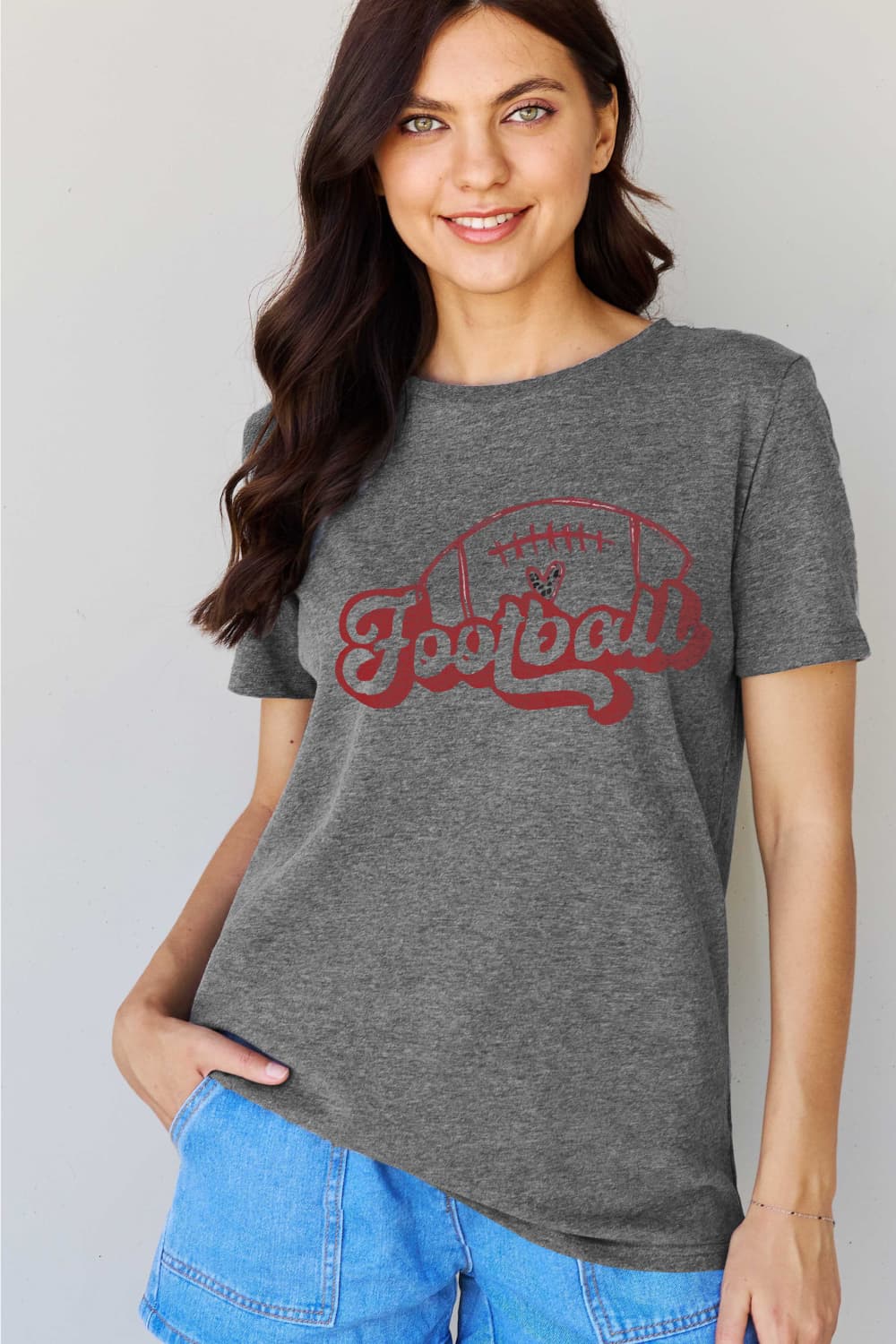 Simply Love Full Size FOOTBALL Graphic Cotton Tee BLUE ZONE PLANET