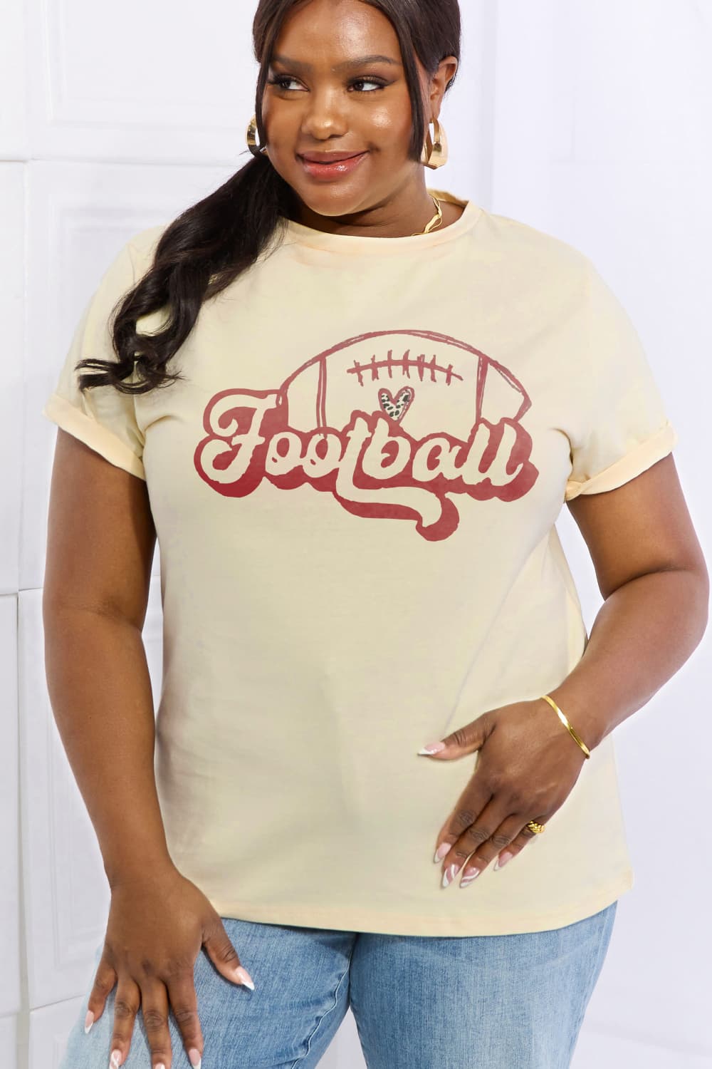 Simply Love Full Size FOOTBALL Graphic Cotton Tee BLUE ZONE PLANET