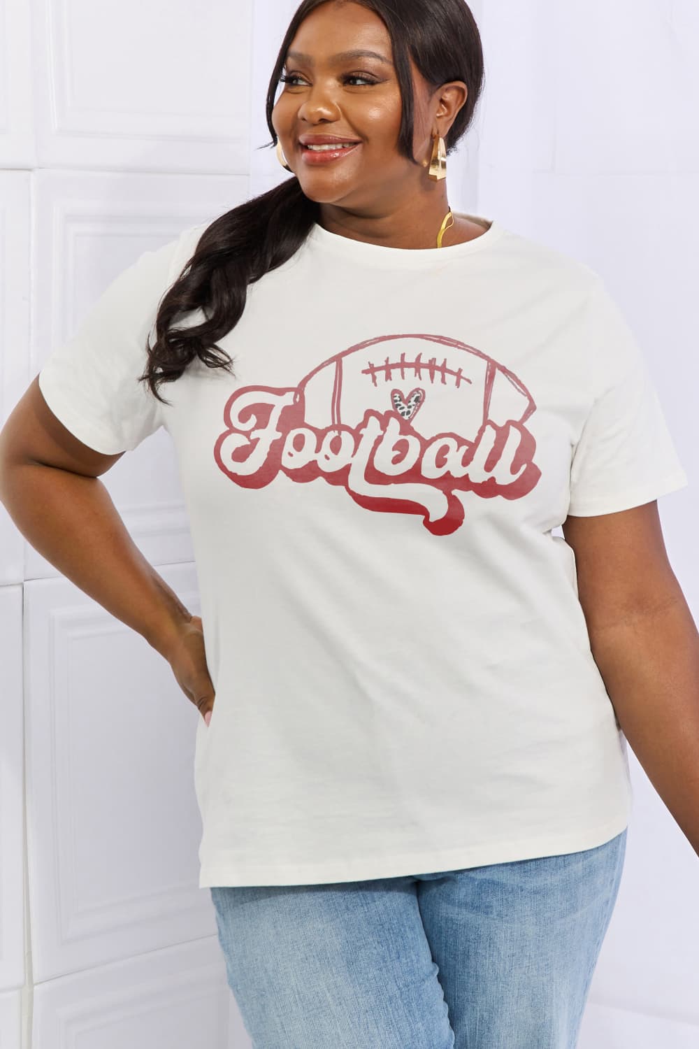 Simply Love Full Size FOOTBALL Graphic Cotton Tee BLUE ZONE PLANET