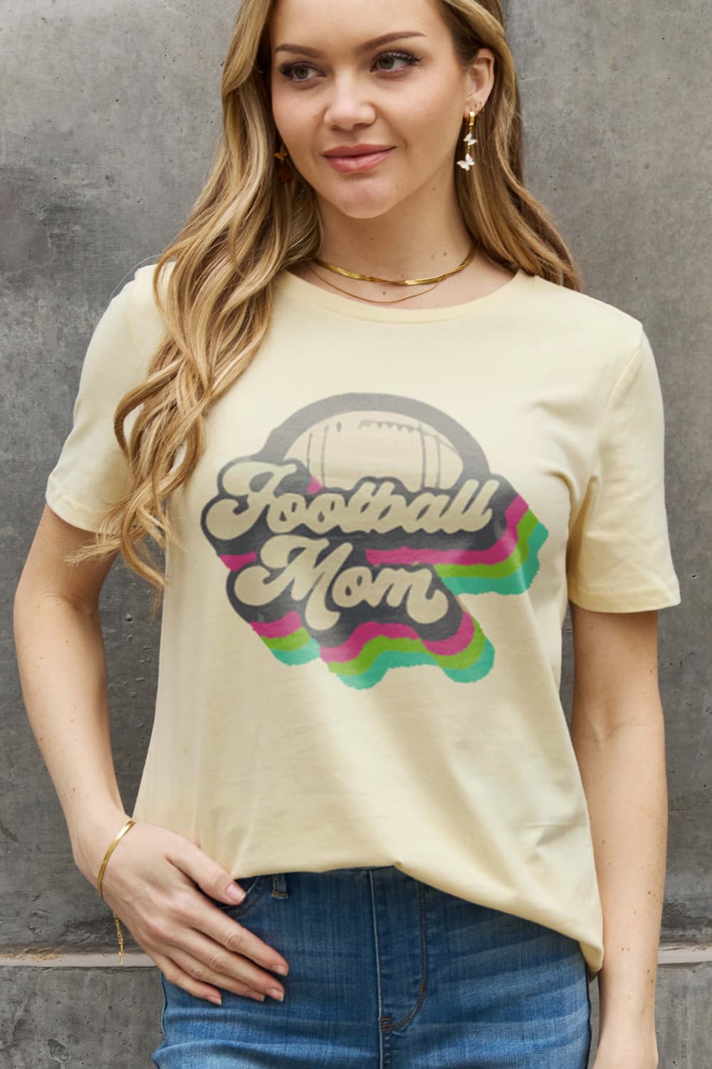 Simply Love Full Size FOOTBALL MOM Graphic Cotton Tee BLUE ZONE PLANET