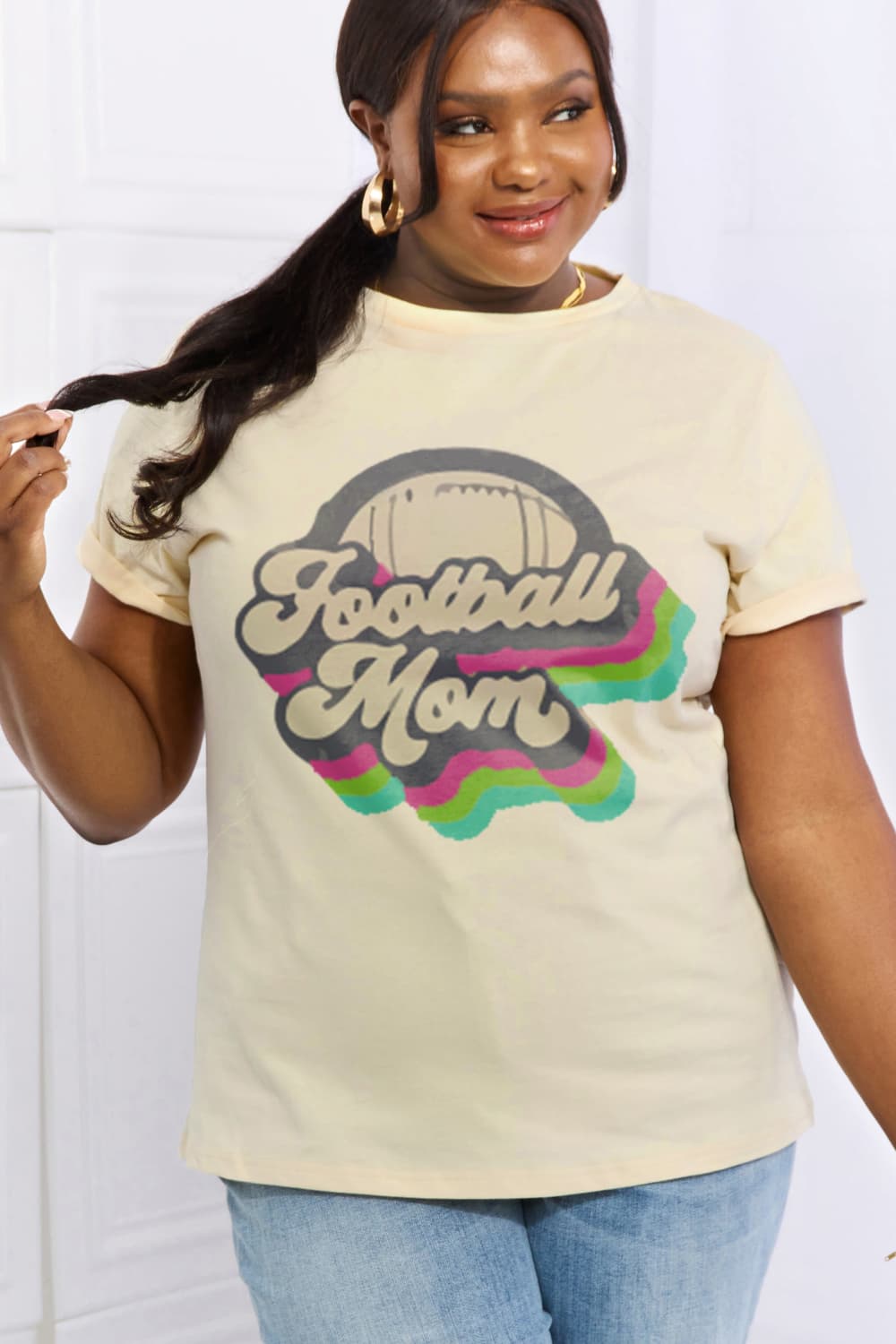 Simply Love Full Size FOOTBALL MOM Graphic Cotton Tee BLUE ZONE PLANET