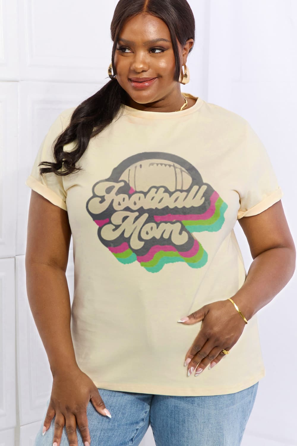 Simply Love Full Size FOOTBALL MOM Graphic Cotton Tee BLUE ZONE PLANET