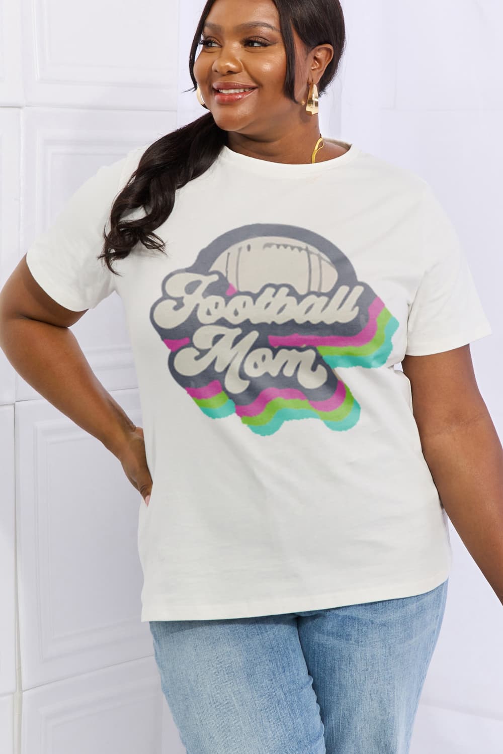 Simply Love Full Size FOOTBALL MOM Graphic Cotton Tee BLUE ZONE PLANET