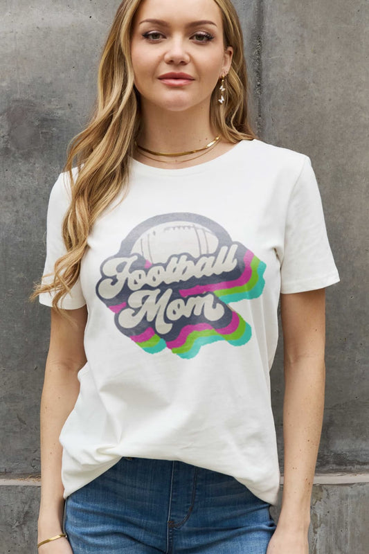 Simply Love Full Size FOOTBALL MOM Graphic Cotton Tee BLUE ZONE PLANET