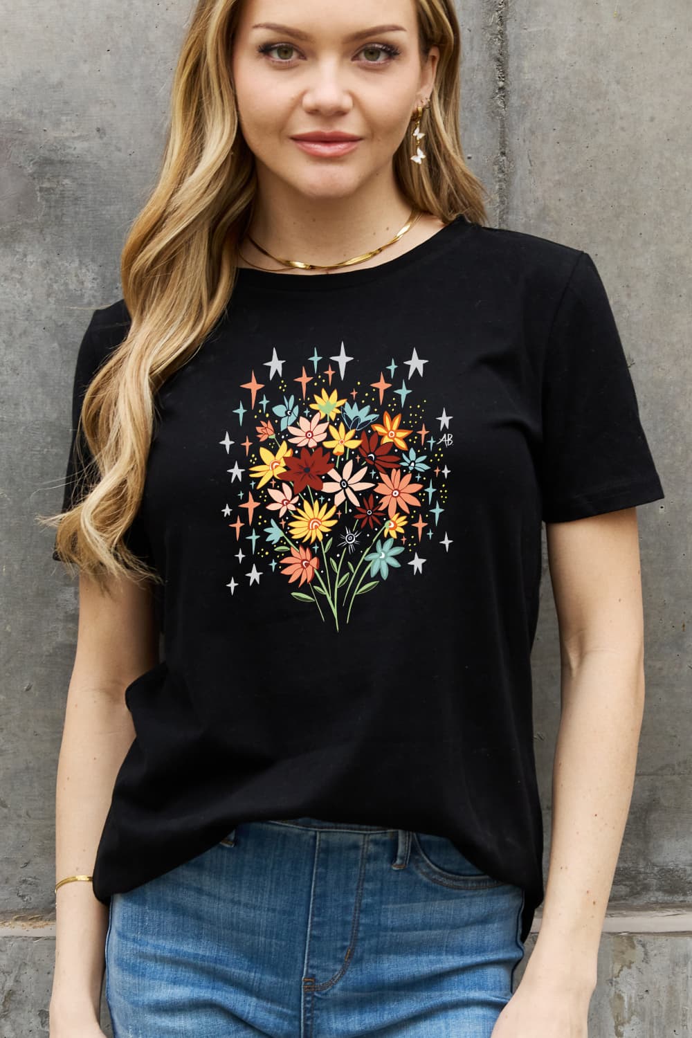 Simply Love Full Size Floral Graphic Cotton Tee BLUE ZONE PLANET