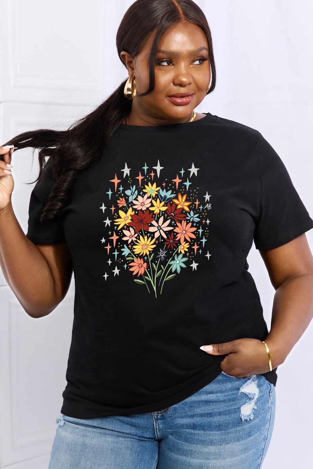 Simply Love Full Size Floral Graphic Cotton Tee BLUE ZONE PLANET