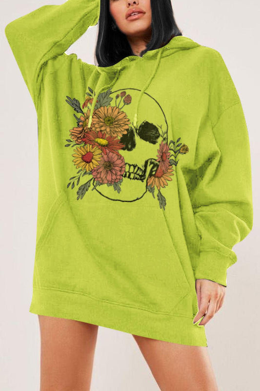 Simply Love Full Size Floral Skull Graphic Hoodie BLUE ZONE PLANET