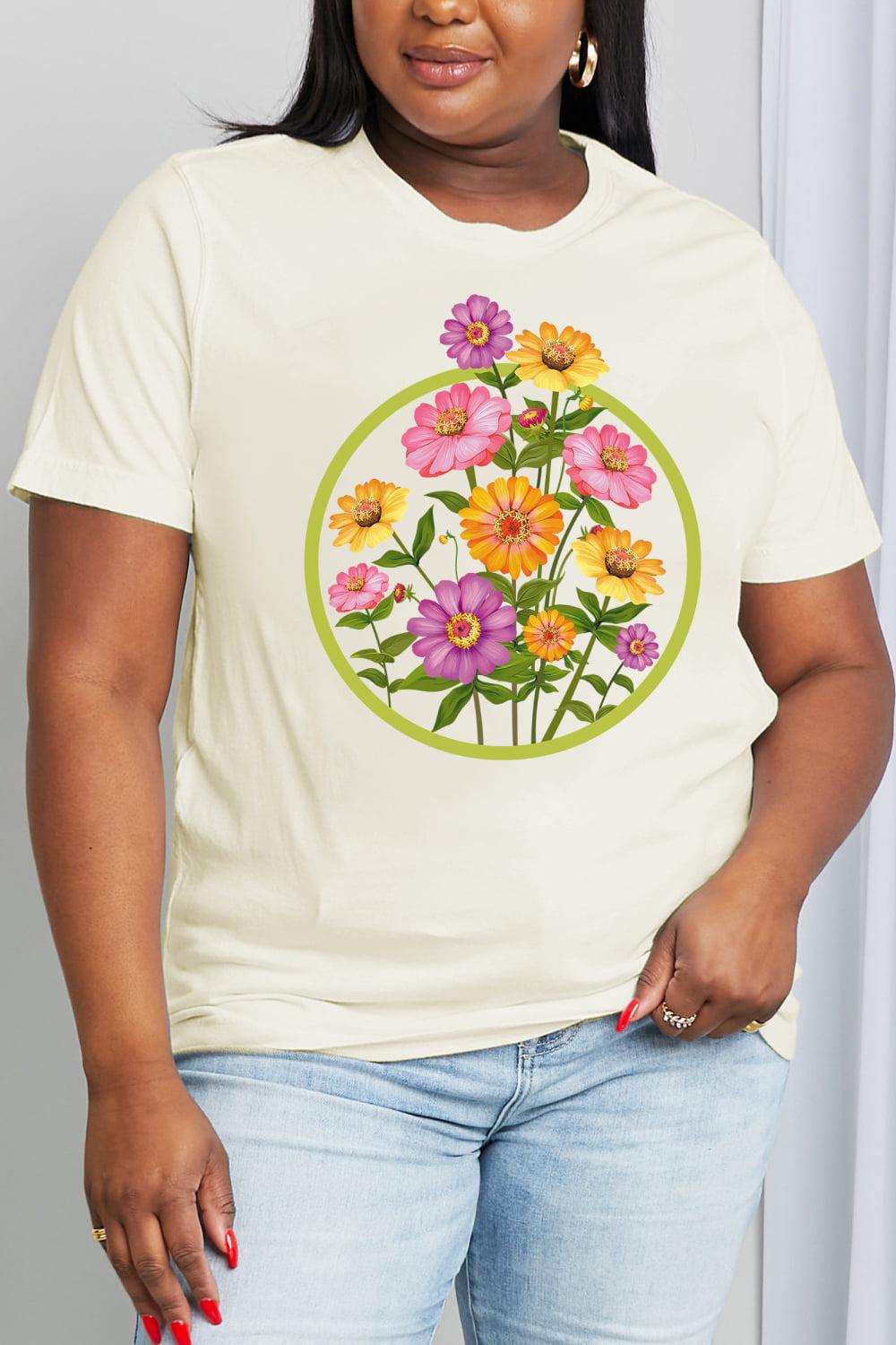 Simply Love Full Size Flower Graphic Cotton Tee BLUE ZONE PLANET