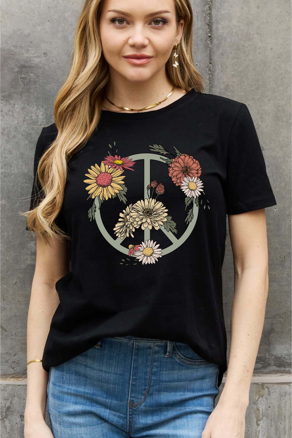 Simply Love Full Size Flower Graphic Cotton Tee BLUE ZONE PLANET