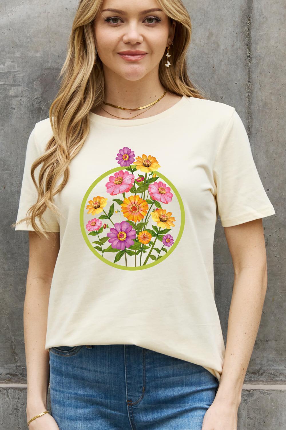 Simply Love Full Size Flower Graphic Cotton Tee BLUE ZONE PLANET