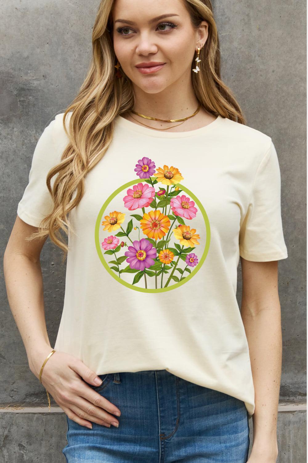 Simply Love Full Size Flower Graphic Cotton Tee BLUE ZONE PLANET