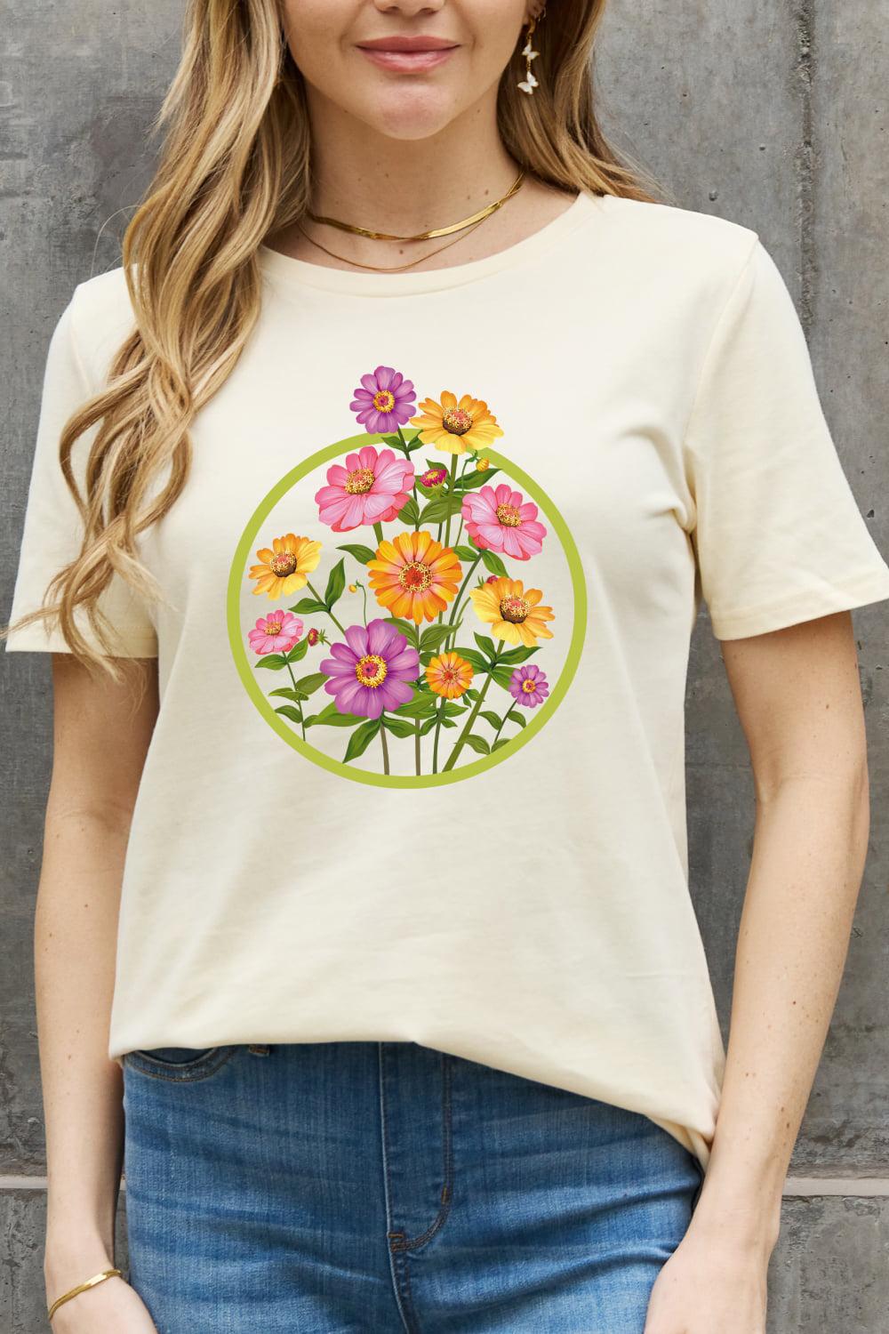 Simply Love Full Size Flower Graphic Cotton Tee BLUE ZONE PLANET