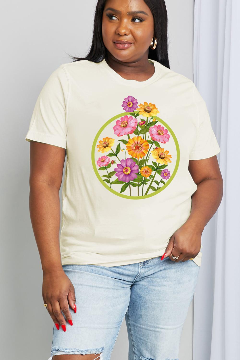 Simply Love Full Size Flower Graphic Cotton Tee BLUE ZONE PLANET