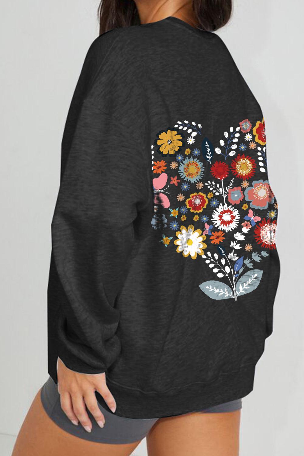 Simply Love Full Size Flower Graphic Sweatshirt BLUE ZONE PLANET