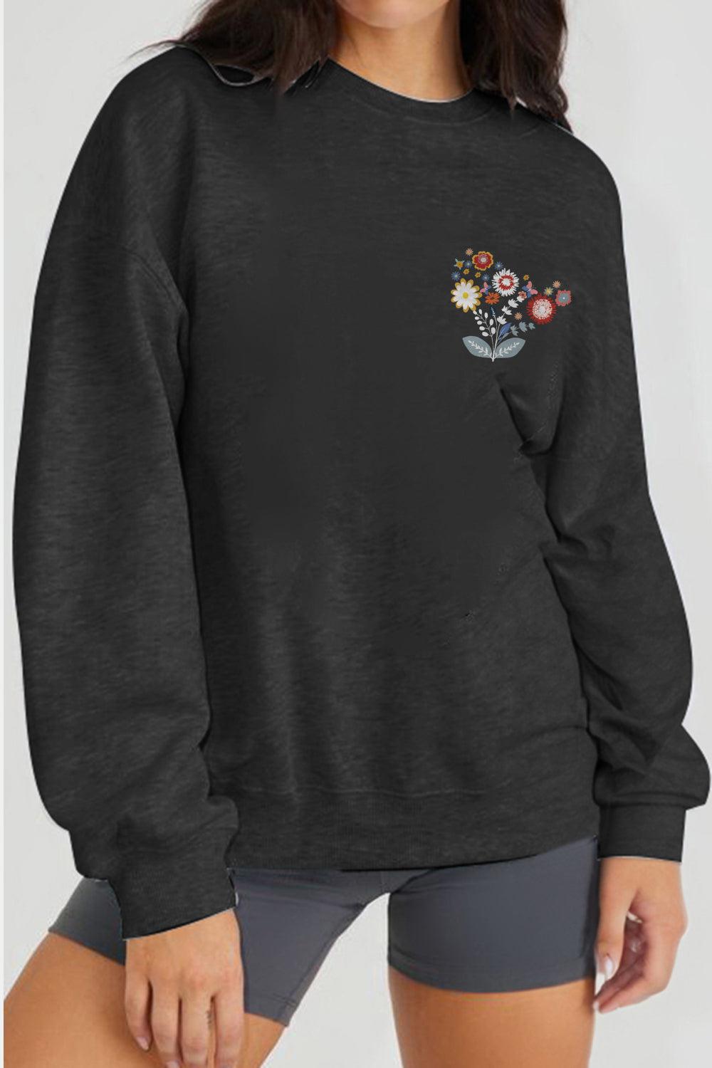 Simply Love Full Size Flower Graphic Sweatshirt BLUE ZONE PLANET