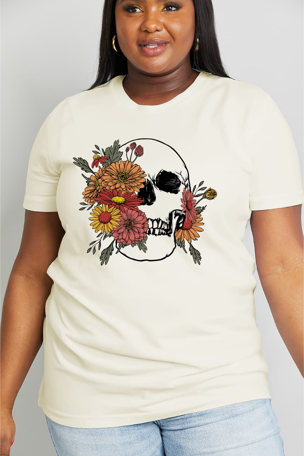 Simply Love Full Size Flower Skull Graphic Cotton Tee BLUE ZONE PLANET