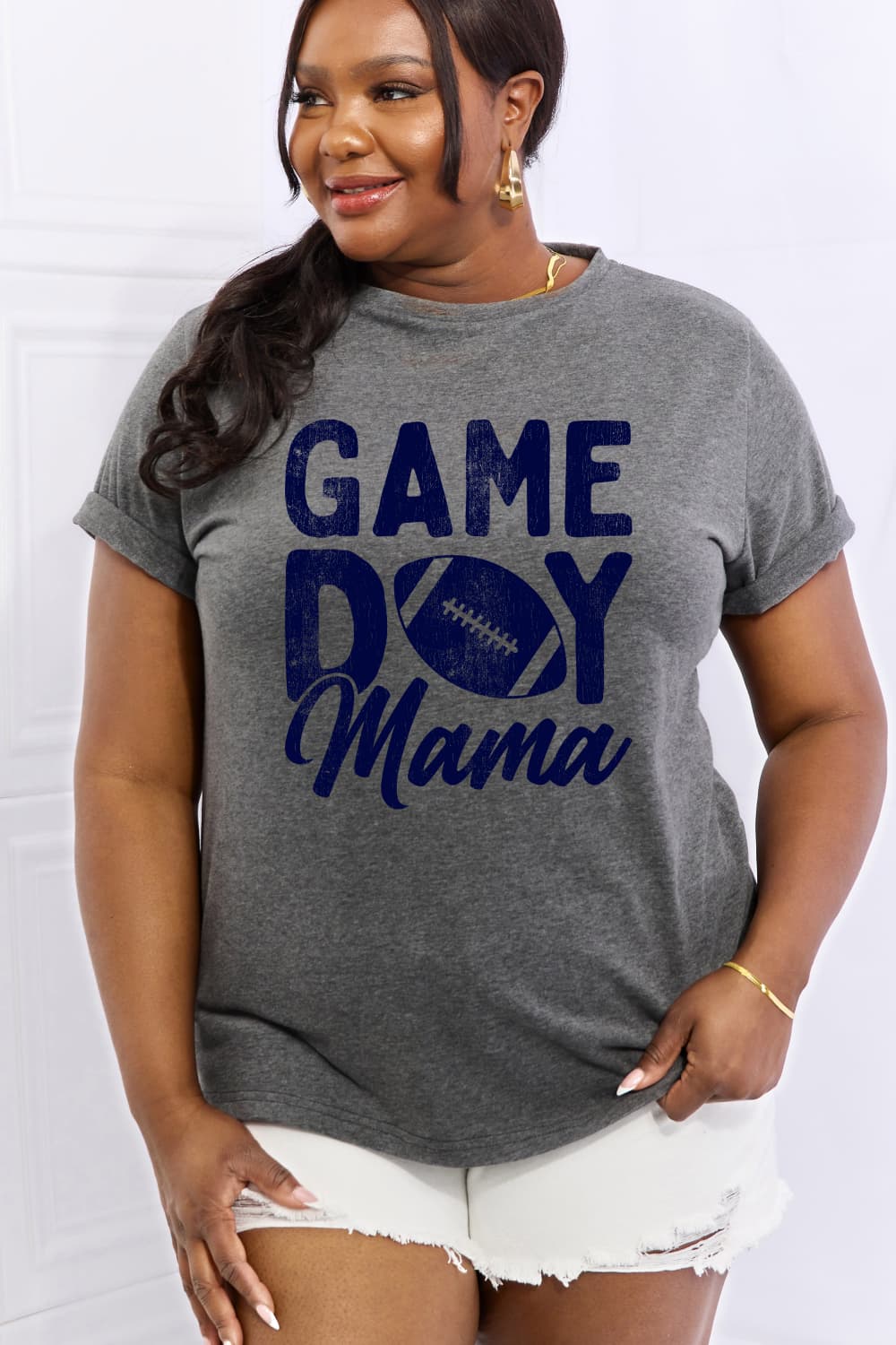 Simply Love Full Size GAMEDAY MAMA Graphic Cotton Tee BLUE ZONE PLANET