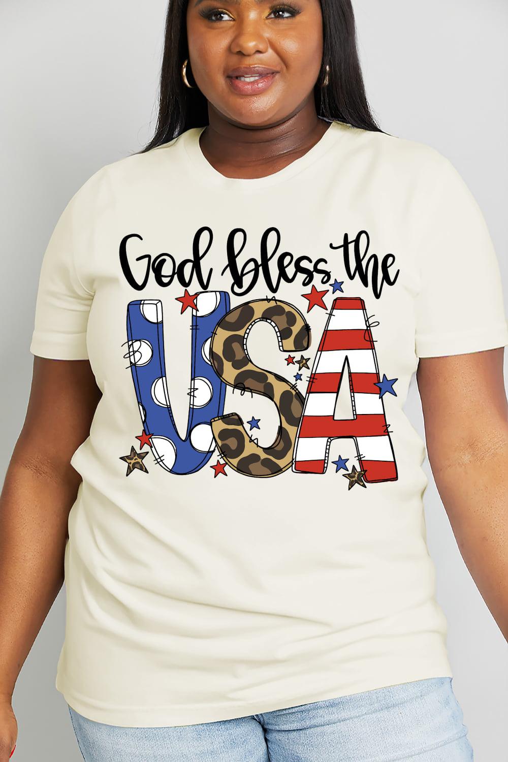 Simply Love Full Size GOD BLESS THE USA Graphic Cotton Tee BLUE ZONE PLANET