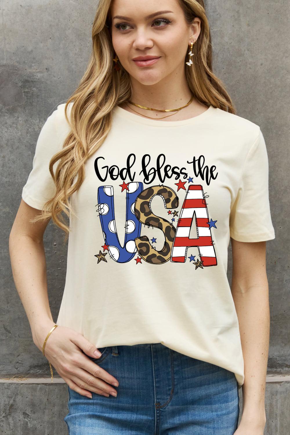 Simply Love Full Size GOD BLESS THE USA Graphic Cotton Tee BLUE ZONE PLANET