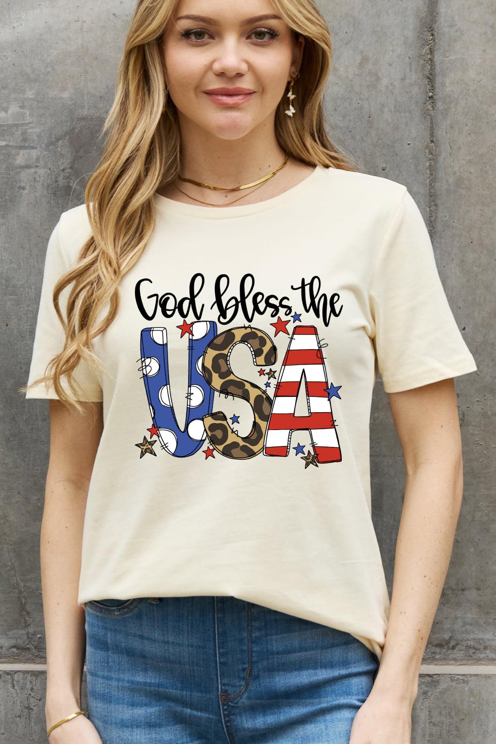 Simply Love Full Size GOD BLESS THE USA Graphic Cotton Tee BLUE ZONE PLANET