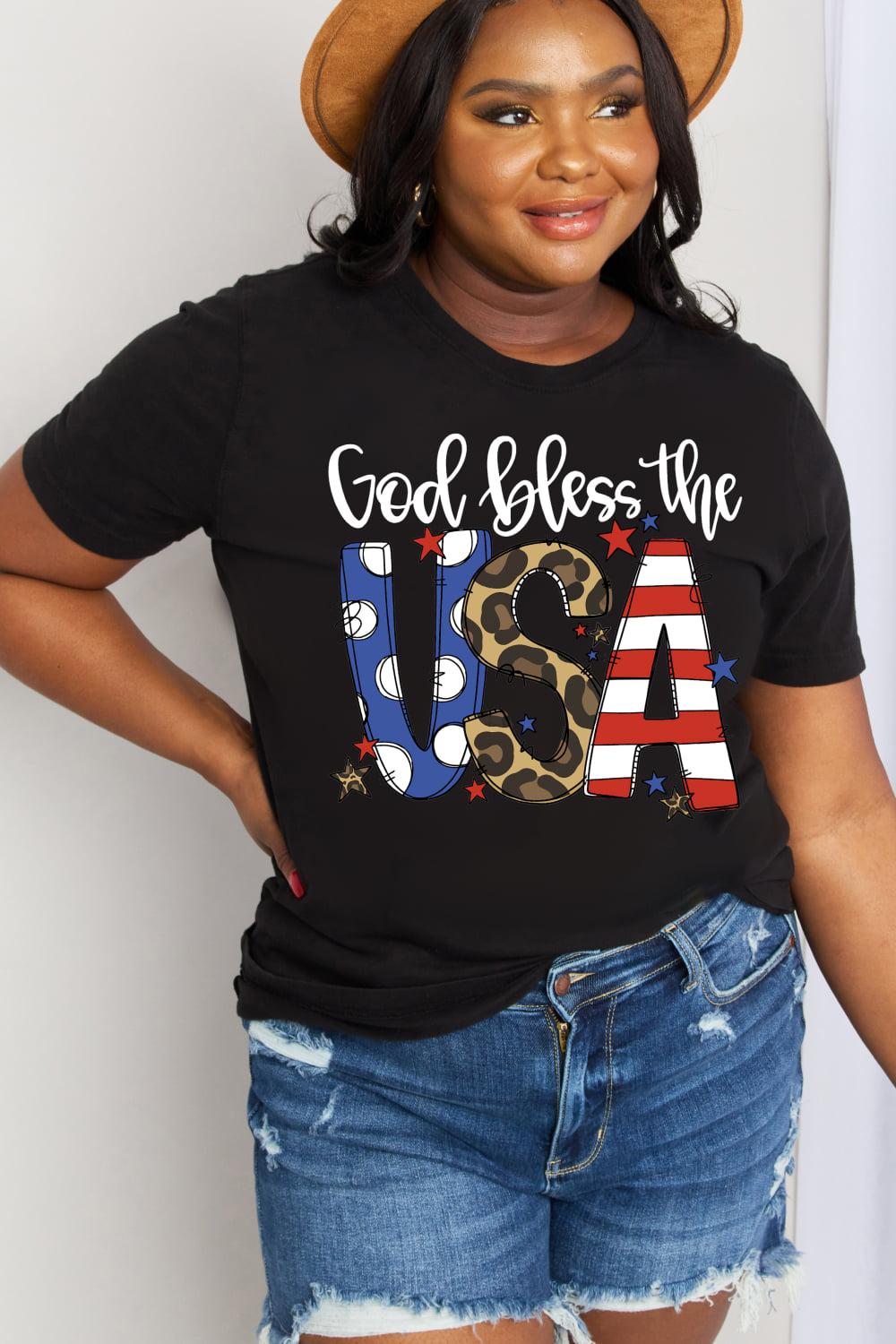 Simply Love Full Size GOD BLESS THE USA Graphic Cotton Tee BLUE ZONE PLANET