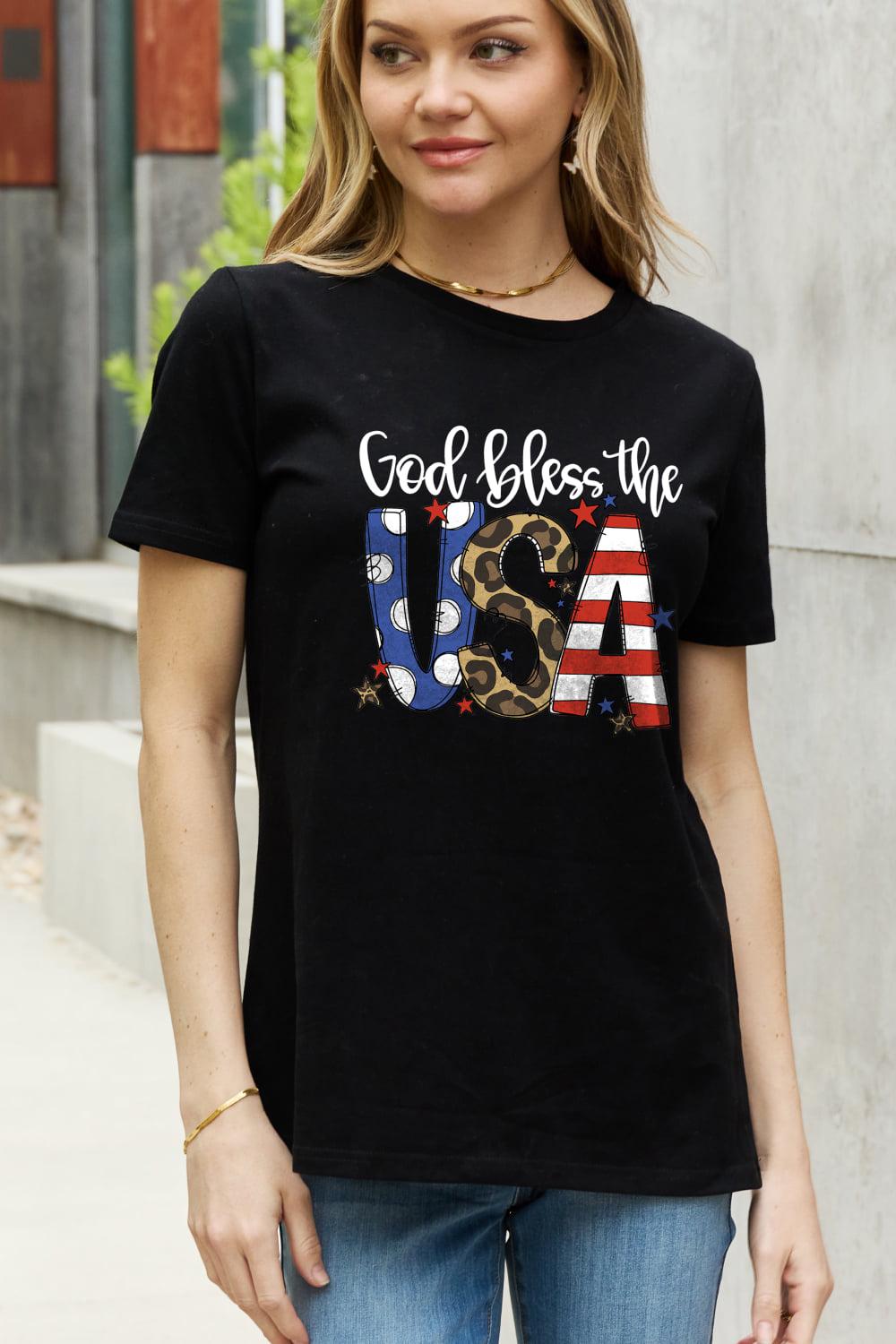 Simply Love Full Size GOD BLESS THE USA Graphic Cotton Tee BLUE ZONE PLANET