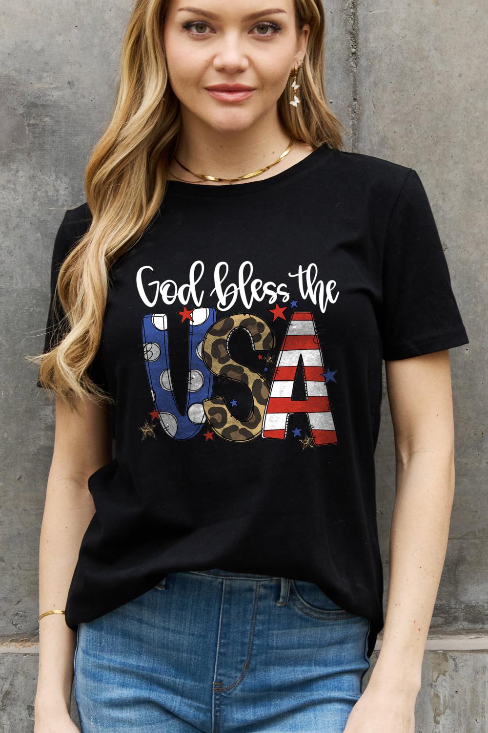 Simply Love Full Size GOD BLESS THE USA Graphic Cotton Tee BLUE ZONE PLANET