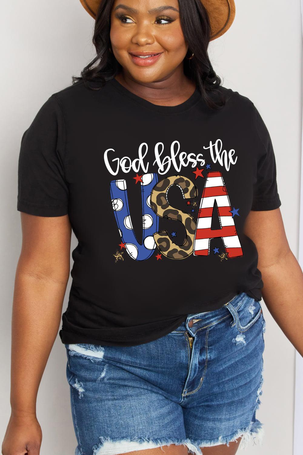 Simply Love Full Size GOD BLESS THE USA Graphic Cotton Tee BLUE ZONE PLANET