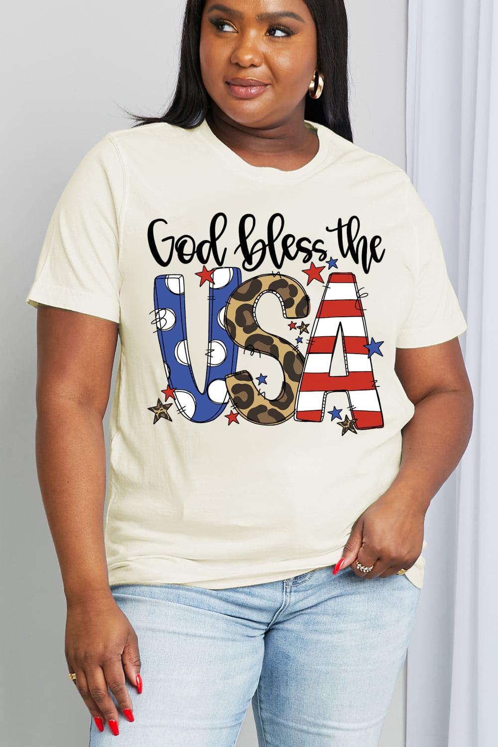 Simply Love Full Size GOD BLESS THE USA Graphic Cotton Tee BLUE ZONE PLANET