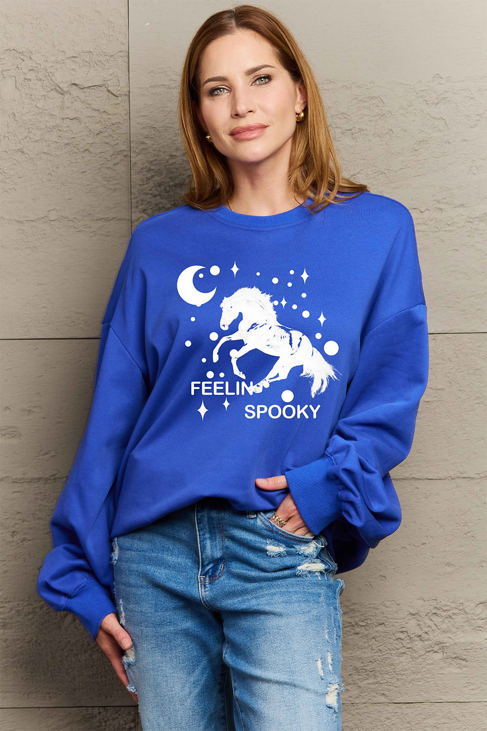 Simply Love Full Size Graphic Drop Shoulder Sweatshirt BLUE ZONE PLANET