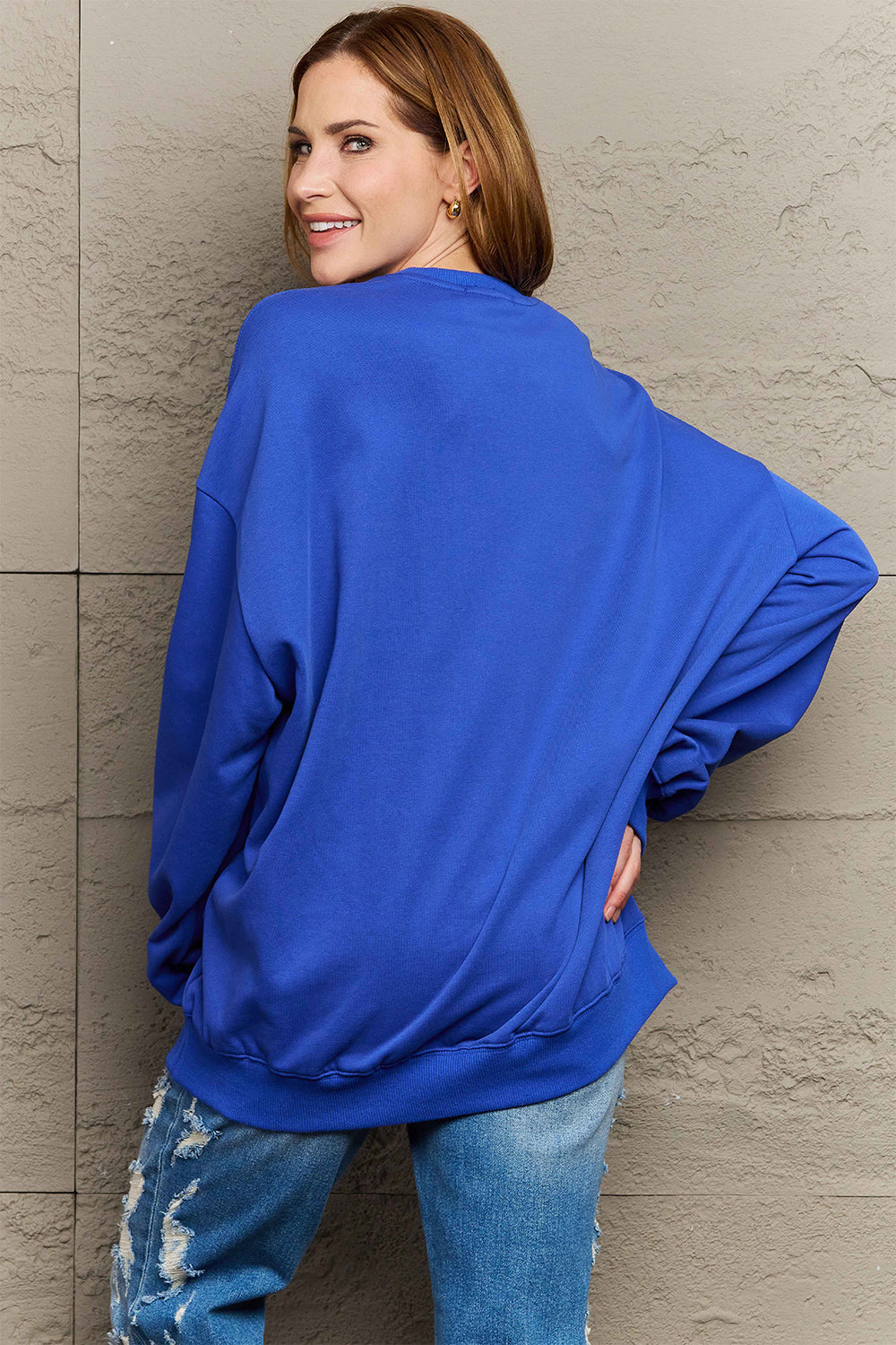 Simply Love Full Size Graphic Drop Shoulder Sweatshirt BLUE ZONE PLANET