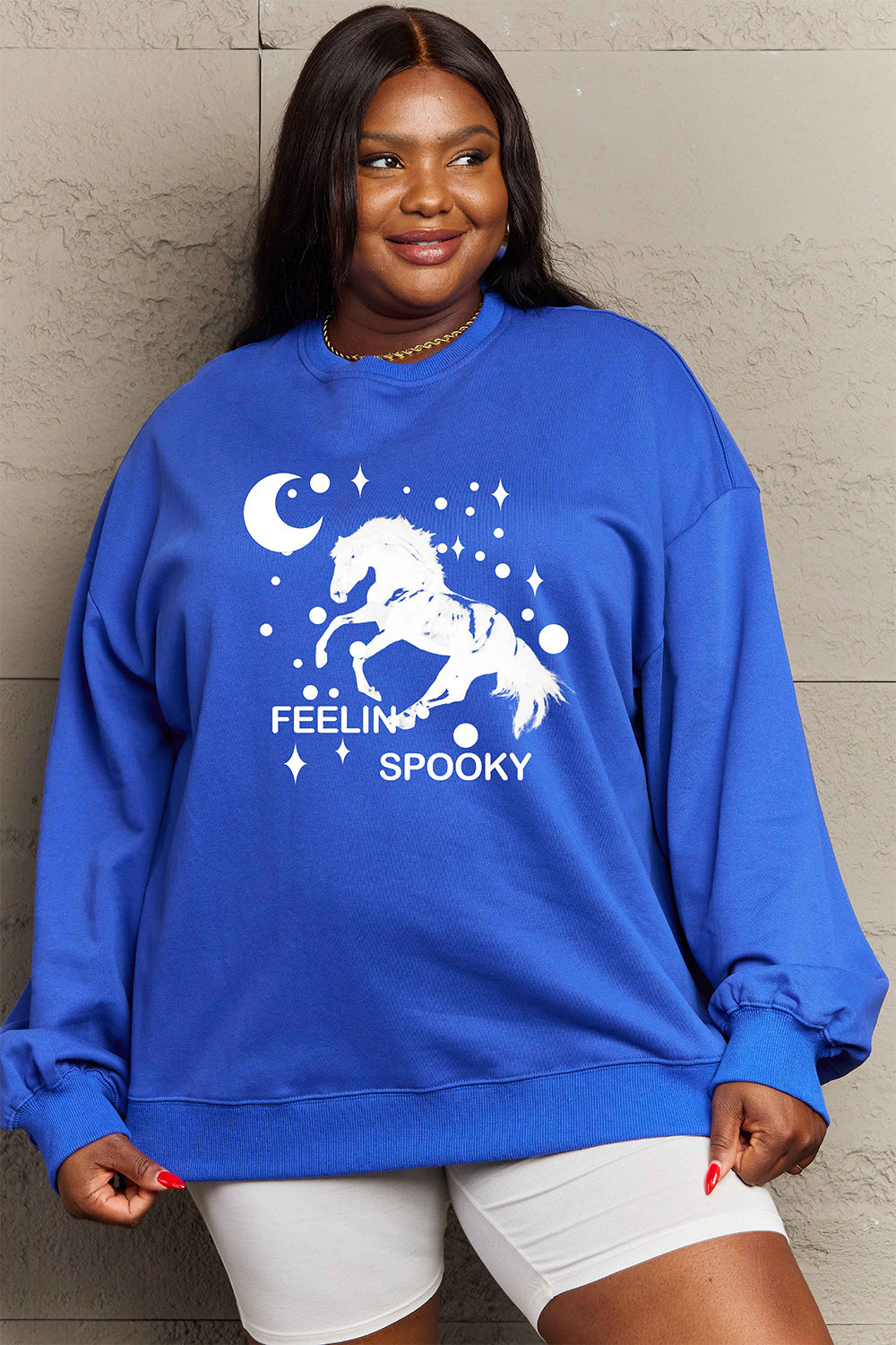 Simply Love Full Size Graphic Drop Shoulder Sweatshirt BLUE ZONE PLANET