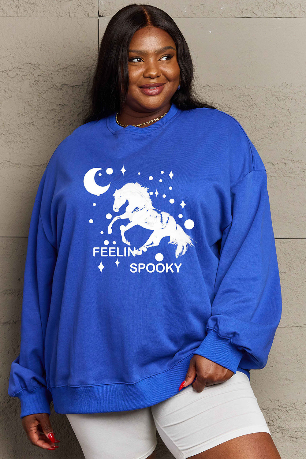 Simply Love Full Size Graphic Drop Shoulder Sweatshirt BLUE ZONE PLANET