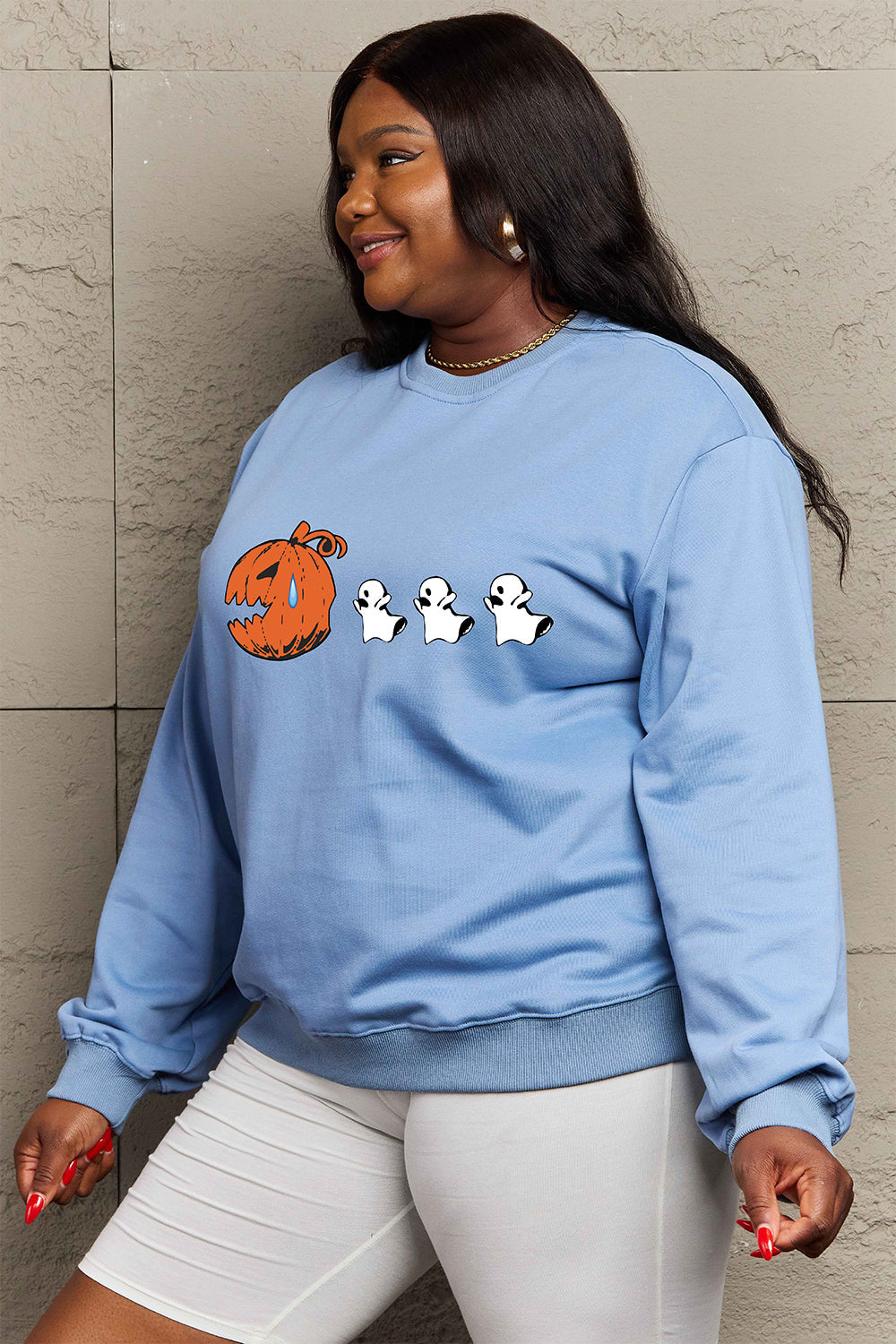 Simply Love Full Size Graphic Dropped Shoulder Sweatshirt BLUE ZONE PLANET