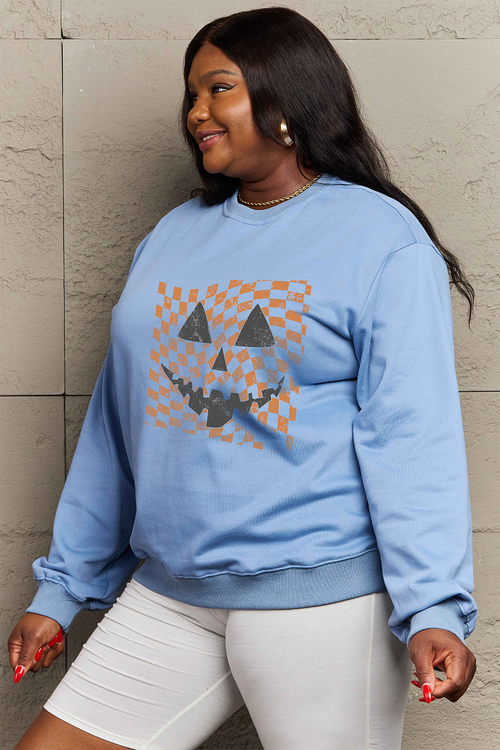 Simply Love Full Size Graphic Dropped Shoulder Sweatshirt BLUE ZONE PLANET