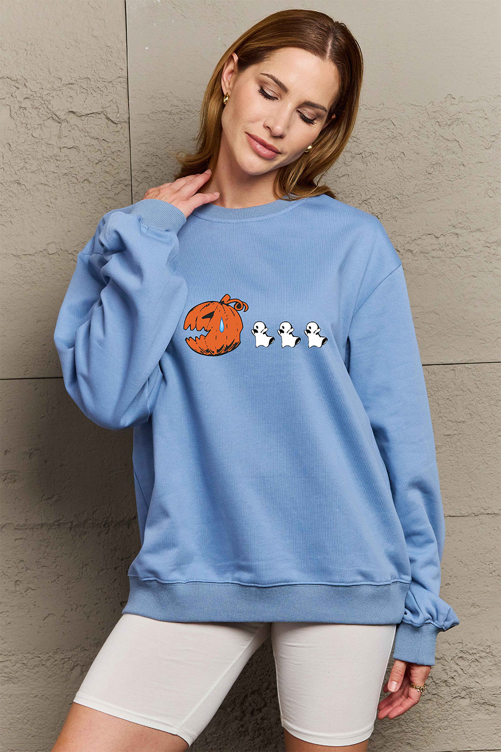 Simply Love Full Size Graphic Dropped Shoulder Sweatshirt BLUE ZONE PLANET