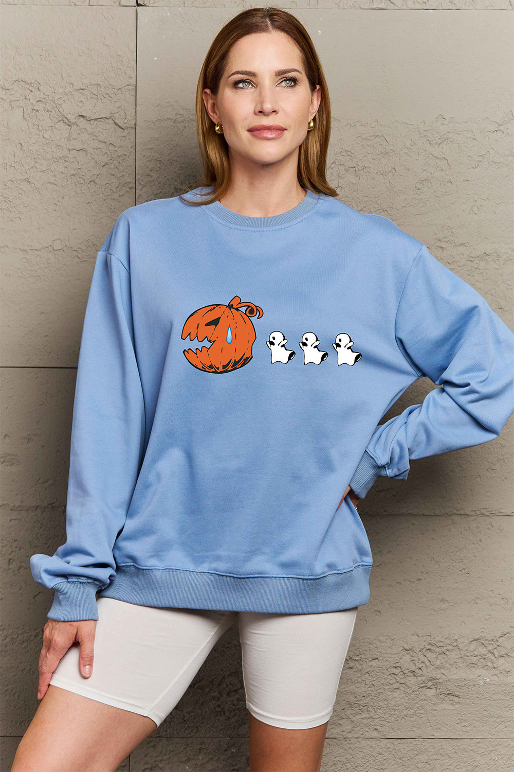 Simply Love Full Size Graphic Dropped Shoulder Sweatshirt BLUE ZONE PLANET