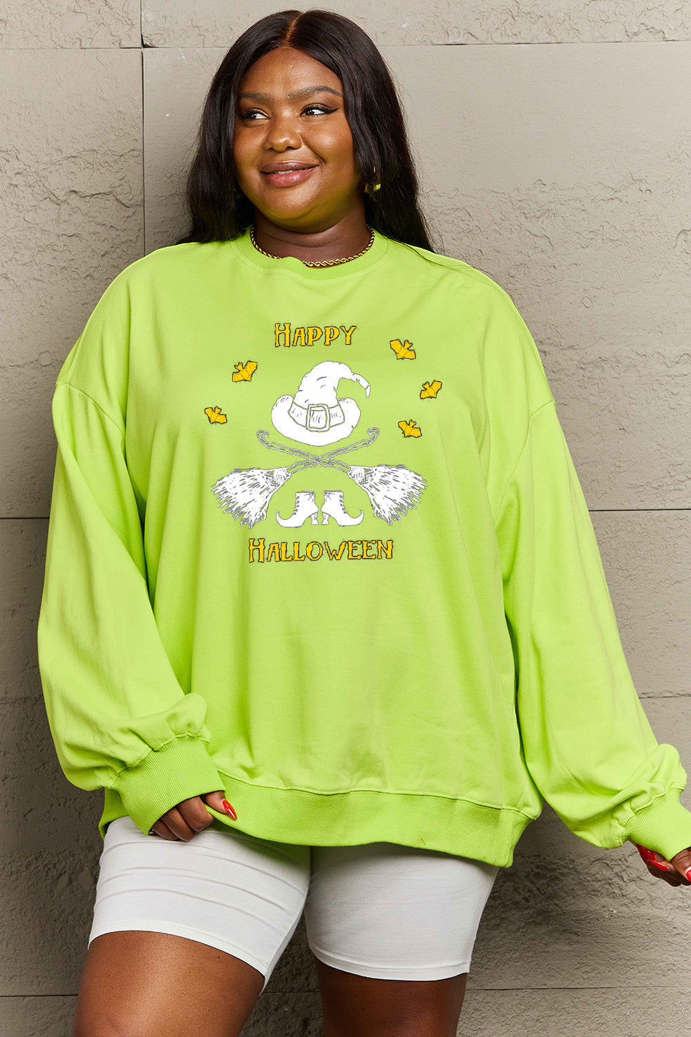 Simply Love Full Size HAPPY HALLOWEEN Graphic Sweatshirt BLUE ZONE PLANET