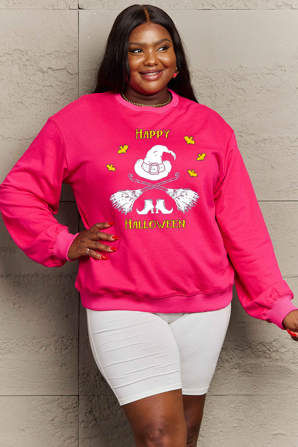 Simply Love Full Size HAPPY HALLOWEEN Graphic Sweatshirt BLUE ZONE PLANET